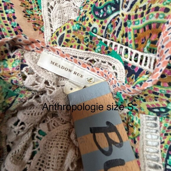Anthropologie Meadow Rue Womens Lace Inset Floral Boho Top Small Long Sleeve - Picture 3 of 7